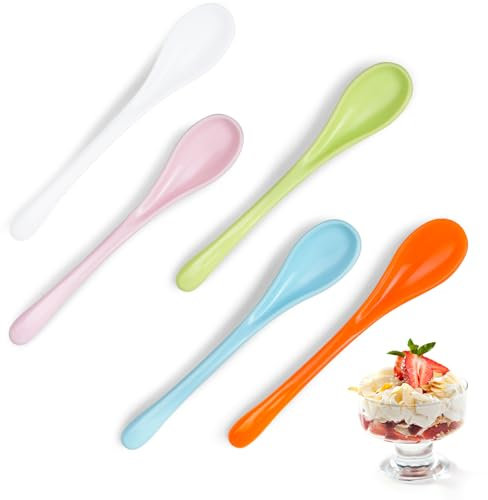 Mispudin 20 Pezzi Cucchiaini di Plastica Colorati, Riutilizzabile Cucchiaini da Dolce Caffè Uso Tè Yogurt Dessert e Gelato, 12,7 cm, 5 Colori, Resistenti per uso Quotidiano ed Esterno