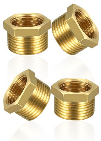 YOUZMY 4 Stück Messing Reduzierstück 1/2 auf 3/8 Zoll adapter (AG Ø 20mm x IG Ø 15mm), AG/IG Reduzierung, Außengewinde auf Innengewinde Nippel,Gewindefitting für Wasserleitungen (1/2 auf 3/8)