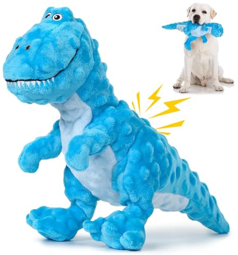 IOKHEIRA Squeaky Dog Toys, Plush Dog Toy, Interactive Dog Toys Tug of War Game Relieves Boredom with Crinkle Paper, Suitable for Puppies Small, Medium to Large Dogs(Blue, Tyrannosaurus)
