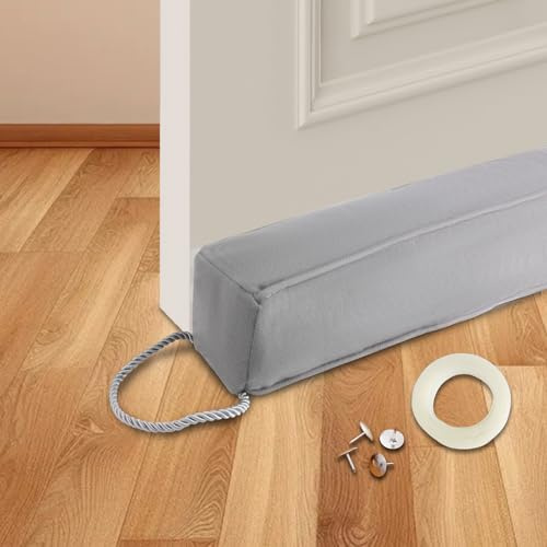 JINMEE Boudin de porte 100 cm, lavable, lourd, avec fermeture Velcro, carré, pour porte d'entrée, réduit les pertes de chaleur, gris
