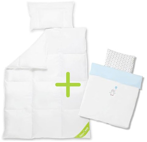 Koru Kids® Premium Kinder Bettdecken-Set - Set mit Pinguin Bettwäsche 100x135 + 40x60 cm - Daunendecke 100x135 cm mit Kissen 40x60 cm - 100% deutsche Daunen – Baby Bettdecke - Kinderbettdecke