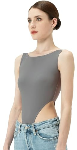 s.lemon Shapewear för kvinnor, ärmlös stringbody, string, tröja för dans, balett, GRÅ, XS