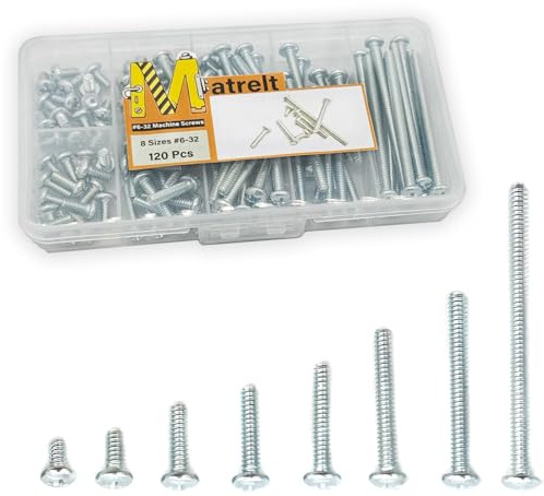 120 Pcs 8 Sizes #6-32 Machine Screws Knob Screw Cabinet Screws Electricians Screw, Carbon Steel Zinc-Plated Phillips Pan Head Machine Screws Assortment Kit
