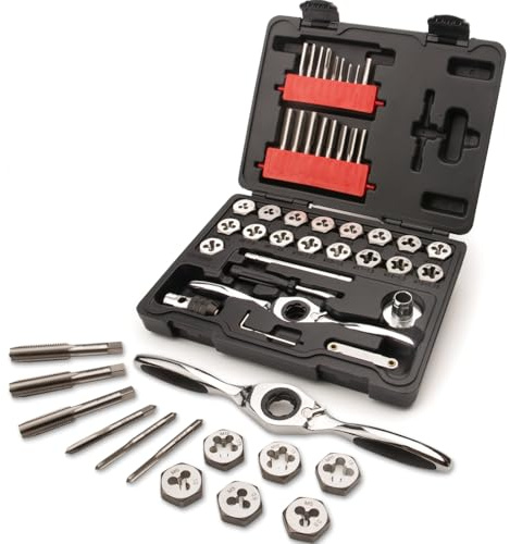 FOURROBBER 41 PCS HSS Metric Ratcheting Tap and Die Set with 5° Ratchet Bow | Effortless Operation | M3 to M12 Tapping Set for DIY Home Repairs