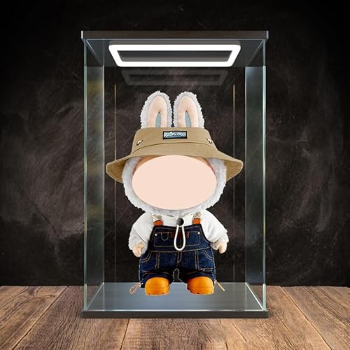 DuvinDD Vitrine acrylique - 25 x 20 x 40 cm - Boîte de protection anti-poussière transparente avec socle noir - Vitrine amovible anti-poussière pour figurines Pop Mart comme Labubu