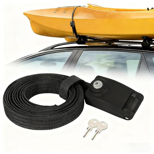 Correa de amarre de 4 m con cerradura y llave integradas, 3 posiciones de seguridad de cuerda de acero, antirrobo, para baúl, tienda de techo, moto y bicicleta