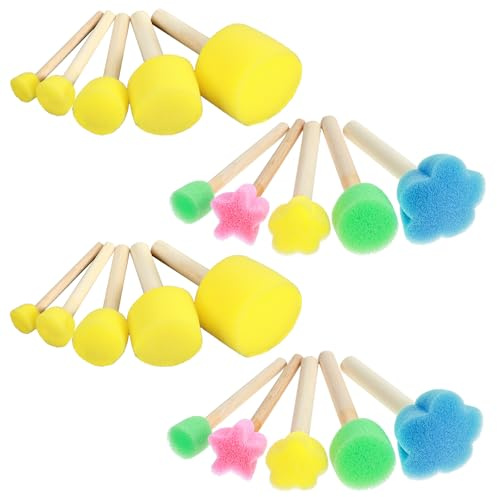 Round Sponge Paint Brushes 20 Pcs, Foam Brush Set for Stencil Crafts, Washable Foam Paint Brushes for Acrylic Painting, 4 Sizes Art Sponges with Wooden Handle, DIY Painting Tools