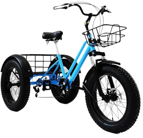 Justerbar lastcykel, Justerbar Cargo Trike 20-tums fettdäck 7-växlad kolstål med ställ Vuxen Svart Blå(Blue)