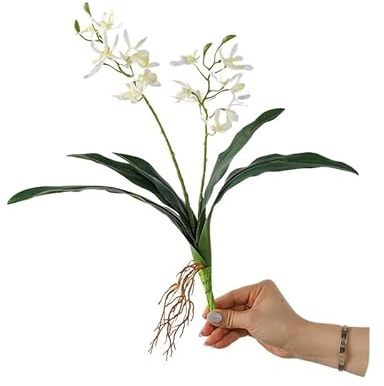 HUFFA Arreglo Floral de orquídeas Artificiales con Hojas, 2 Tenedores, Flores Decorativas for Bodas(Blanco)