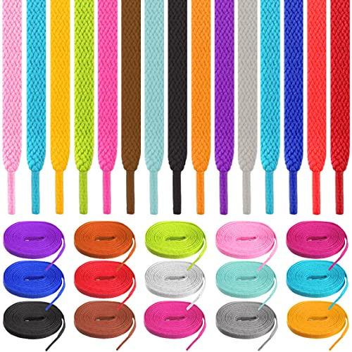 ISUSSER 15 Pairs 45 Flat Coloured Athletic Shoe Laces for Sneakers Skate Shoes Boots and Sport Shoes