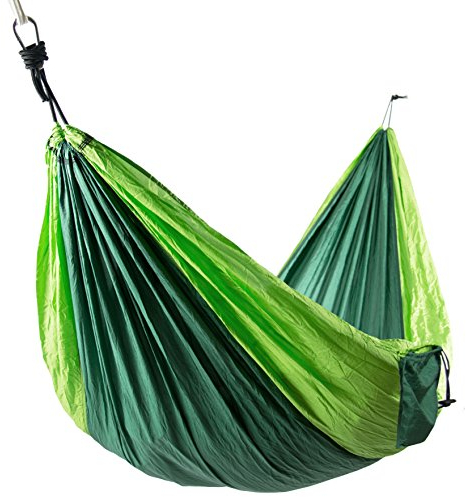 ZOLLNER Hängematte 300x200 cm - Ultraleicht für bis zu Zwei Personen - atmungsaktiv und schnelltrocknend - mit integrierter Tragetasche - Ultra Leichter Stoff - extrem belastbar - in grün