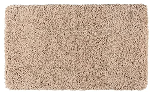 WENKO Badteppich Belize Sand, 70 x 120 cm - Badematte, sicher, flauschig, fusselfrei, Polyester, 70 x 120 cm, Beige