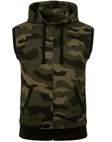 ROCK-IT Apparel Hoodie men Sleeveless zipped hoody Fitness Hoodie Men Sweater Training Vest Sweatshirt Tank Top S-4XL color Camo green 4XL