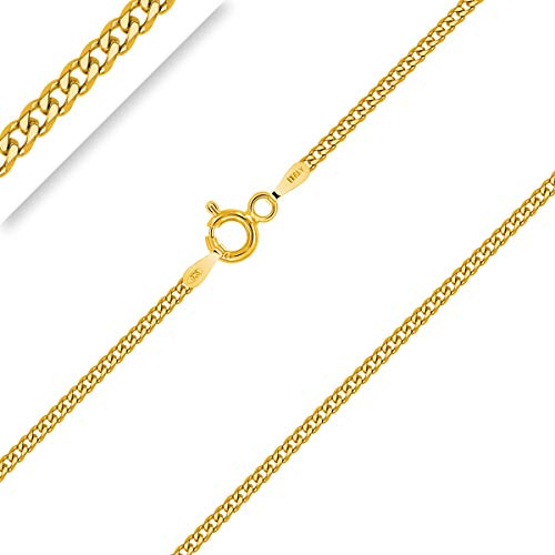 Planetys - Cadena de Plata de Ley 925 Chapado en Oro 18K Malla Grumeta Plana Diamantada 1.5 mm de Ancho 40 cm de Longitud