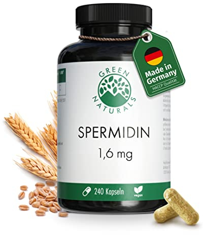 Spermidin aus Weizenkeim-Extrakt - 1,6mg pro Tagesdosis - Deutsche Herstellung - 100% Vegan & Ohne Zusätze - Vorrat für 2 Monat - Apothekenqualität - Green Naturals®