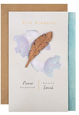 Hallmark Tarjeta de condolencias - Diseño contemporáneo con accesorio de plumas de madera