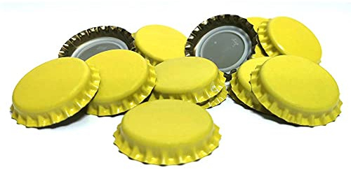 DIAH DO IT AT HOME 100 Pack Yellow Crown Caps 26mm - Decorative Beer Bottle Caps for DIY Homebrew, Fruit Cider & Radler - Airtight Sealing Crowns for Standard Glass Bottles (Set of 100)