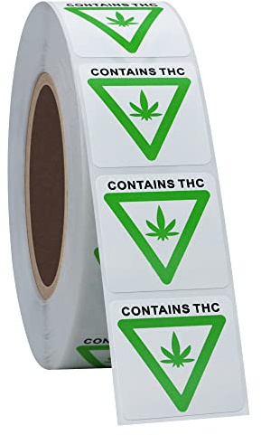 Hycodest 25x25mm Medical Use Contains THC Stickers Warning Labels Generic Identification Sticker, 1000 Stickers Per Roll, Green