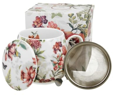 DUO FLORAL Fassbecher 430 ml LUCIA mit Teesieb, New Bone China Porzellan