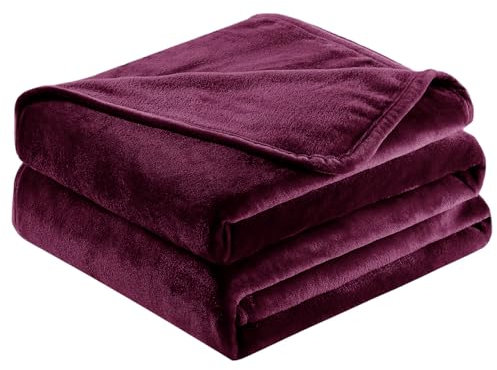 PRIME LINENS Fleece Throw Blanket Bed Throw Luxury Super Soft Warm 450 GSM Fluffy Cozy Bed Blanket Sofas Chair Couch Bedrooms Sizes Small & Large (Aubergine, King (200x240))