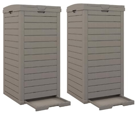 GIANTEX Cubo de Basura para Exterior de 118 L, con Tapa y Asa, Contenedor de Basura Impermeable con Bandeja de Recogida, Cubo de Basura para Jardín, Terraza, Balcón (2, Marrón)