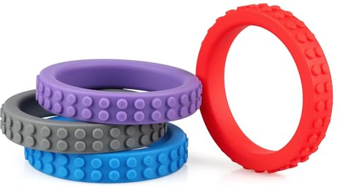 4 Packs Silicone Chewy Bracelet for Kids, Silicone Oral Motor Aids Teething Bracelet for Aggressive Chewers with Autism, ADHD, SPD, or Special Need (Color 2)