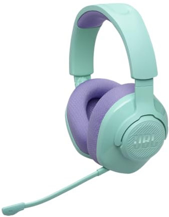 JBL Quantum 360 Auriculares inalámbricos circumaurales para gaming, conexión inalámbrica dual de 2,4 GHz y Bluetooth, JBL QuantumSURROUND Signature, batería de 22 h, micrófono desmontable, cian