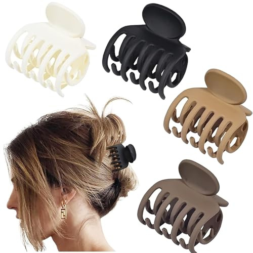 4 pinzas de pelo de garra de tamaño mediano, pinzas para el pelo para mujer, pinzas de pelo de plástico de tamaño mediano, pinzas de mandíbula de doble fila, 4 colores antideslizantes, para mujeres y
