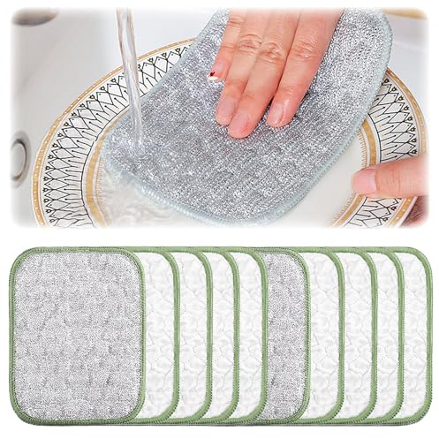 Jiexily 2025 New Multipurpose Wire Dishwashing Rags for Wet and Dry, Reusable Metal Scrubbing Pads Sponge Cloths, Non-Scratch Wire Dishcloth for Cleaning Kitchen Dishes, Sinks (Green 10 Pcs)