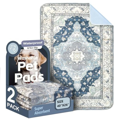 Washable Pee Pads for Dogs 2 Pack Reusable Puppy Training Pads 40x26 Super Absorbent Waterproof Dog Training Pads, Non-Slip Potty Pads Whelping Pads Litter Mat Pet Supplies - Navy/Mix
