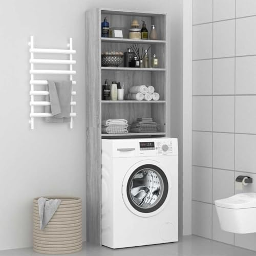 Kaloriko Armario para lavadora Sonoma, 64 x 24 x 190 cm, con 4 compartimentos, ahorra espacio, para cuarto de baño, lavandería con material de montaje y fácil limpieza