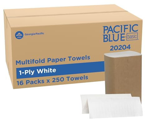 Pacific Blue Basic Multifold Papierhandtücher (zuvor Markenanerkennung) von GP PRO (Georgia-Pacific), Weiß, 20204, 250 Handtücher pro Packung, 16 Packungen pro Etui, (16 Packungen, 250 pro Packung)