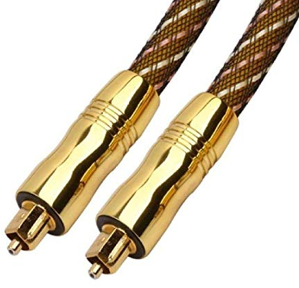 REALMAX® Toslink Cable 1m 2m 3m 4m 5m 10m Digital Optical audio Gold Premium Quality supports all Toslink enabled devices and gadgets (2m Toslink Cable, Gold Braided)