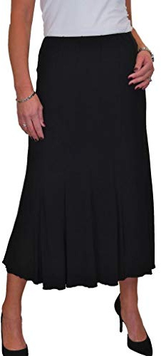 Women's Elasticated Waist Smart Panelled 32 Midi Skirt Black 10-22 (M)