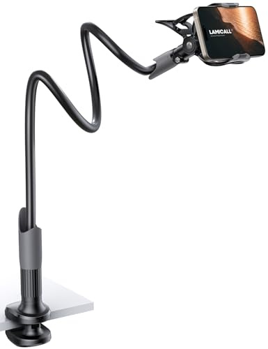 Lamicall Gooseneck Phone Holder for Bed - Cell Phone Mount Clamp Clip, Flexible Long Arm, Overhead Mount for Desk Headboard Bedside, Gifts for iPhone Air 17 Pro Max, 16 15 14 Pro Max and 4-7 Phone