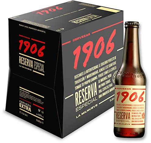 1906 Reserva Especial - Cerveza Lager Extra, Pack de 12 Botellas x 33 cl, Sabor Amargo y Aroma Tostado, Galardonada Internacionalmente, 6,5% Volumen de Alcohol