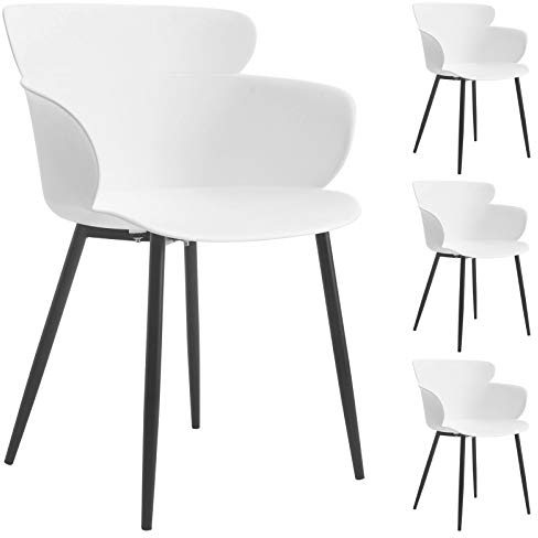 IDIMEX Esszimmerstuhl Catch, Stühle Esszimmer Küchenstuhl l im 4er Set mit Sitzschale und Armlehne aus Kunststoff in weiß, modernes Design