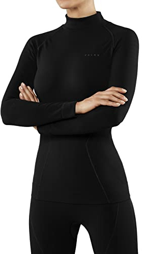 FALKE Damen Baselayer-Shirt Maximum Warm High Neck W L/s Sh Funktionsmaterial schnelltrocknend 1 Stück, Schwarz Black 3000, S