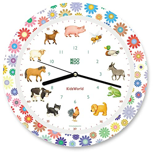 KOOKOO Kids World Summer Fun, Wall Clock for Children with Natural Sounds, 12 Farm Animals