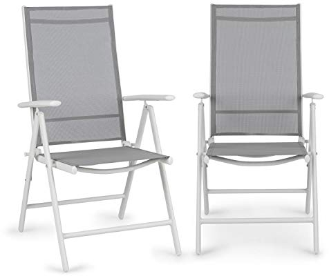 blumfeldt Almeria Garden Chair - Gartenstuhl, Klappstuhl, 2er-Set, 56,5 x 107 x 68cm, Rückenlehne mit 7 Positionen, luftdurchlässiges & wasserresistentes Textilgewebe, Aluminium, Taupe
