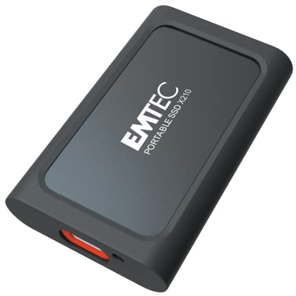 EMTEC X210 - Disco Duro SSD Externo (1 TB, Compatible con USB 3.2 Gen1 y 2.0, tecnología 3D NAND Flash, Cable USB-C 3.2 Gen2 a USB-A, Carcasa de protección de Silicona incluida), Incluye