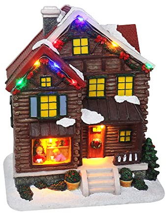 Christmas Village Log Cabin Tabletop Display - Pre-lit LED Musical Snow Village Houses - Perfect Addition to Your Christmas Indoor Decorations & Holiday Collections