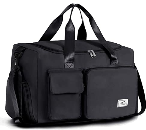 FIORETTO Women's Gym Duffle Bag with Shoes Compartment, 30L Capacity, Ideal for Travel, Gym, Sports, Duffel, Weekender, Black