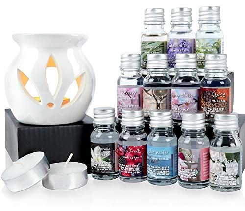 Vilde Lampada aromatica in ceramica, diffusore con oli profumati e lumini, per oli essenziali, portacandele, set da 15 pezzi