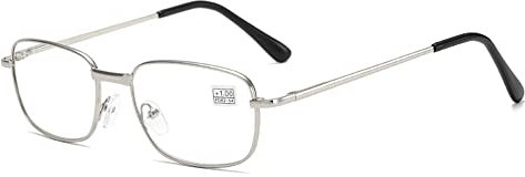 JoXiGo Reading Glasses Silver +2.0 for Men Women Metal Rectangular Frame with Comfort Spring Hinge + Glasses Strap