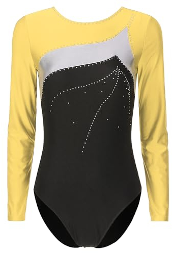 Doomiva Damgymnastikdräkt glitter, gymnastikdräkt med strass, leotard, danskläder, glitter, danskostym, balett, trikådräkt, Guld, L