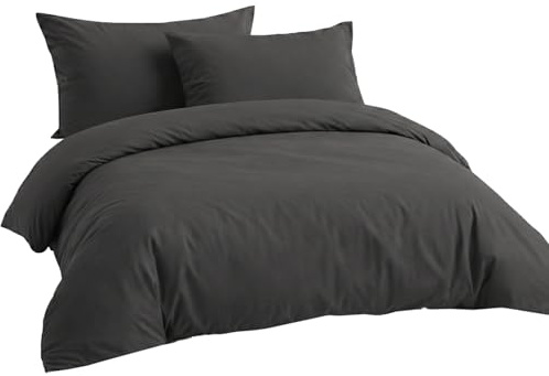 LivinEase Brushed Microfibre Double Duvet Cover Sets - 100 GSM Grey Double Duvet Cover with 2 Pillowcases (50x75 cm) - Hotel Quality Hypoallergenic, Easy Care and Comfortable