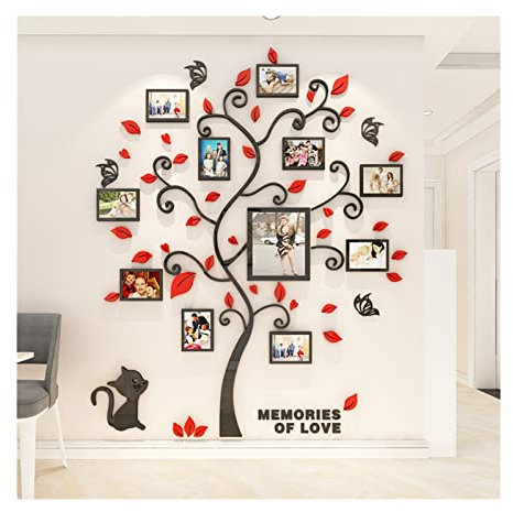 Fotorahmen/Bilderrahmen 3D -Acrylaufkleber -Baumspiegel -Wandtattoos DIY Fotorahmen Familienfoto for Wohnzimmer Kunst Wohnkultur Bildrahmen Wand Leerrahmen ( Color : Rood , Size : XXL about 1.8x2.2m )