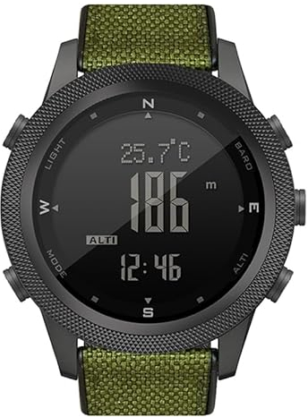 CakCity militärklockor med kompass för män, taktisk klocka, utomhussportklockor för män, vandring, digital armbandsur med barometer, höjdmätare, stegräknare, armyGreen-nylon och silikon lapptäcksband,