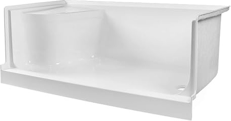 Single Threshold Acrylic Shower Base with Seat - Non Slip Textured Surface Shower Base 32x60 - Shower Pan with Integral Left Hand Seat, Right Hand Drain (White)